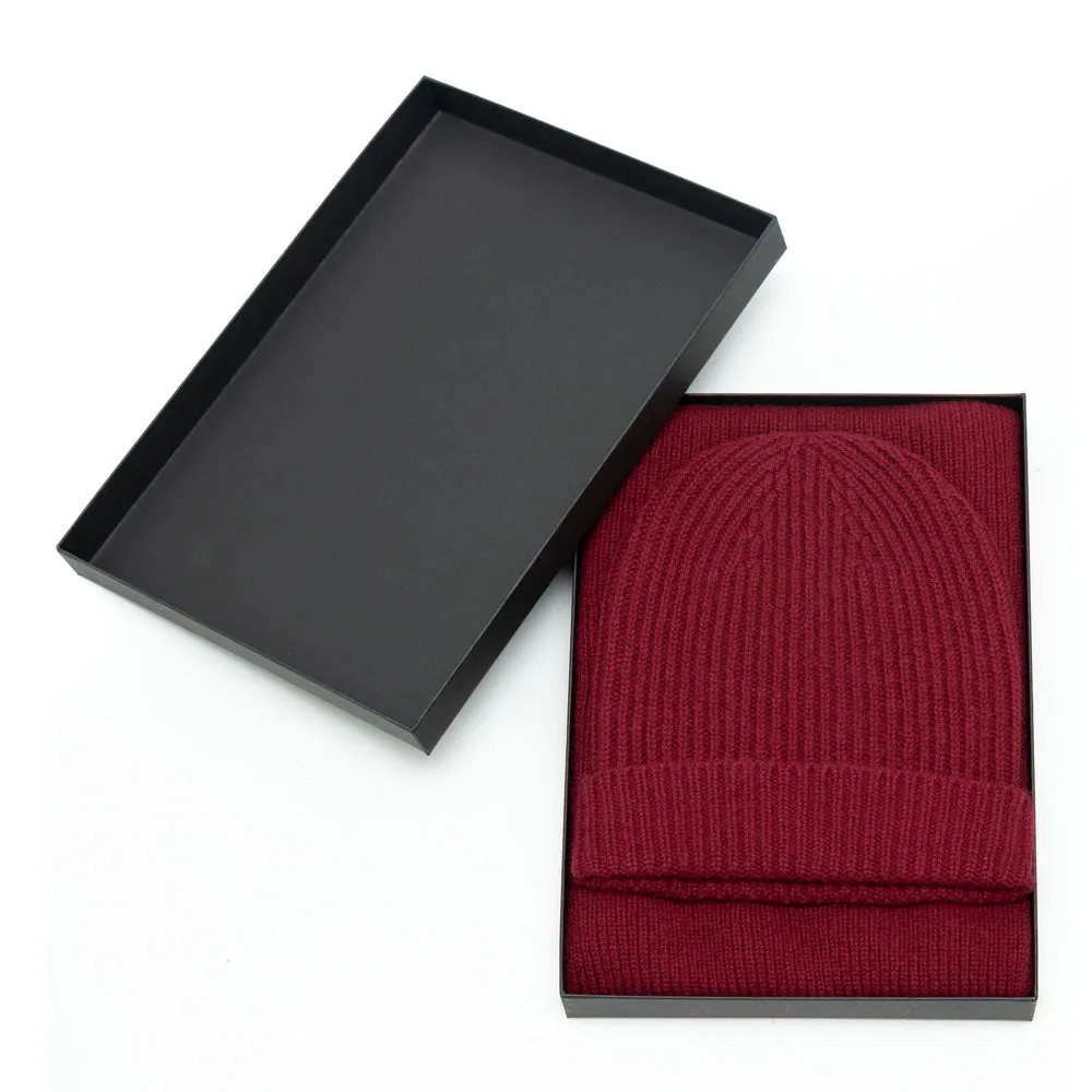 100% Cashmere Ribbed Beanie Hat & Scarf Gift Set