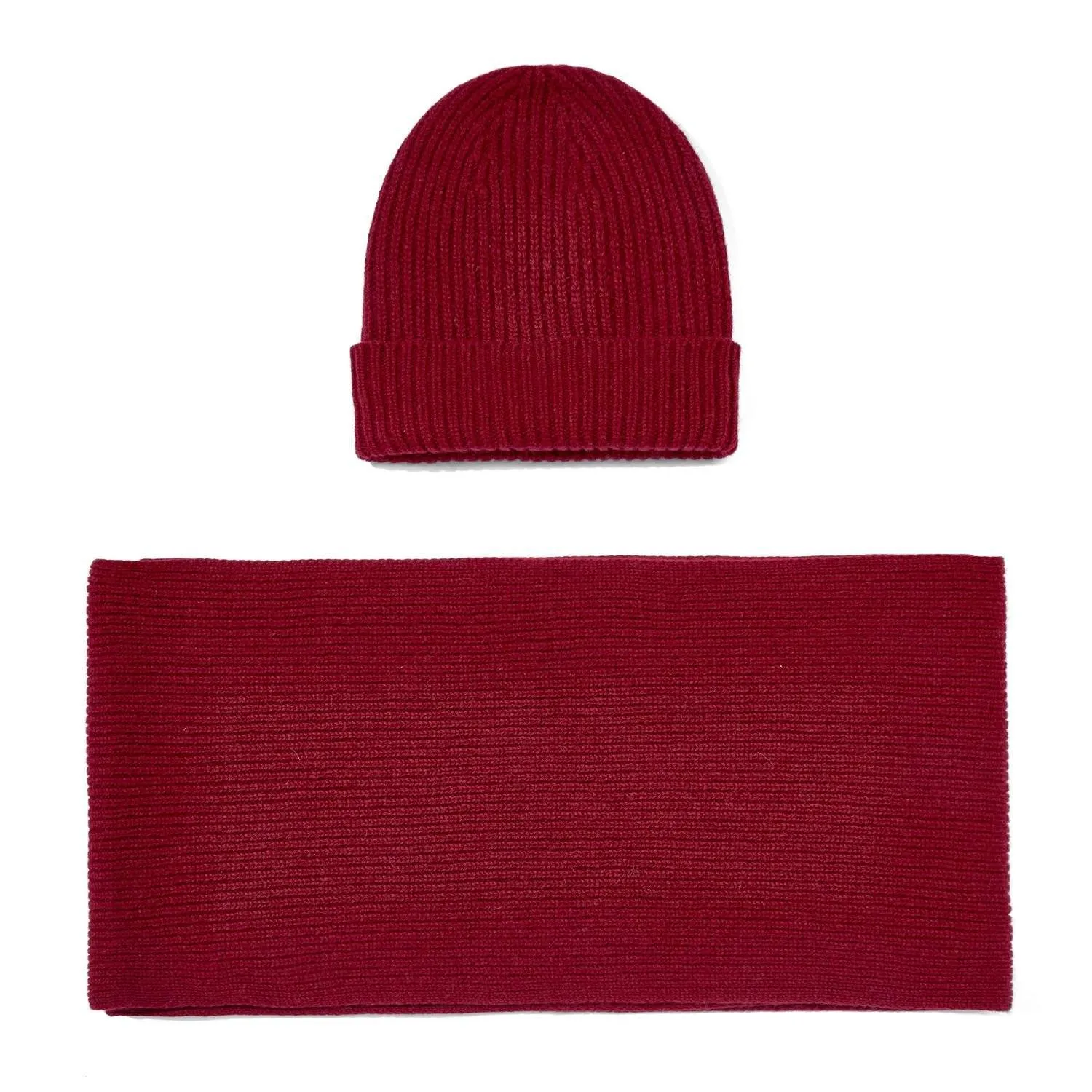 100% Cashmere Ribbed Beanie Hat & Scarf Gift Set