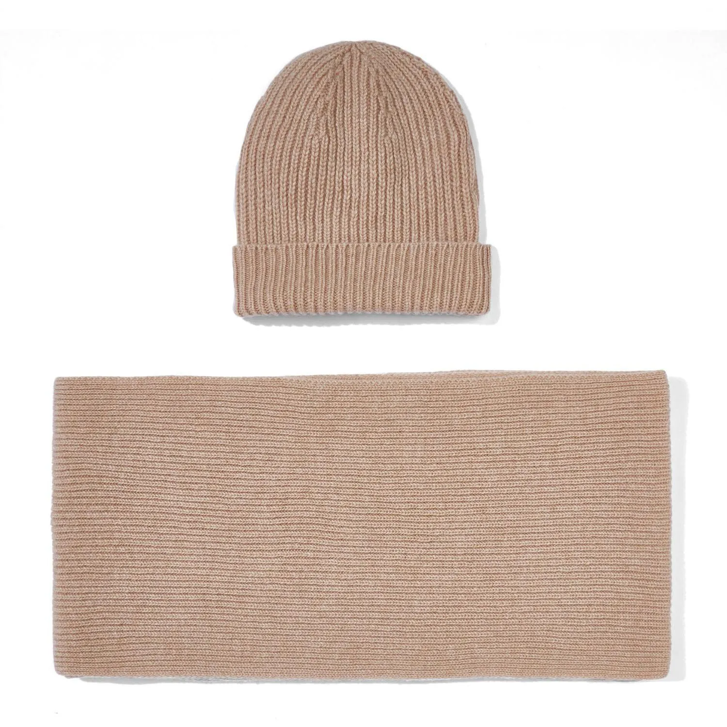 100% Cashmere Ribbed Beanie Hat & Scarf Gift Set