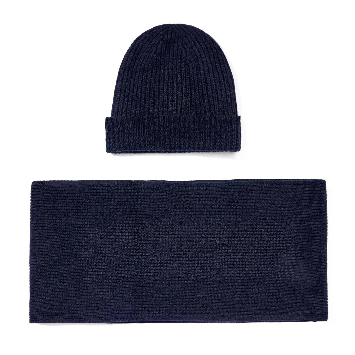 100% Cashmere Ribbed Beanie Hat & Scarf Gift Set