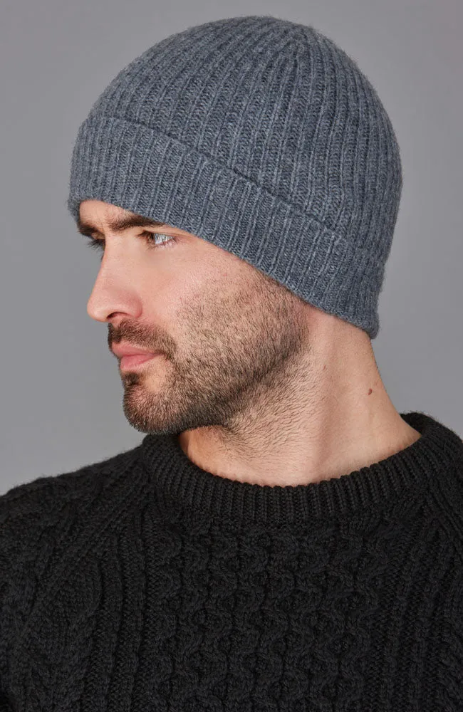 100% Cashmere Ribbed Beanie Hat