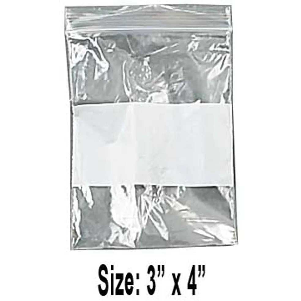 1000 Count Plastic Resealable Bags with White Strip for Labeling - 3x4 Inch  - PLS-31304