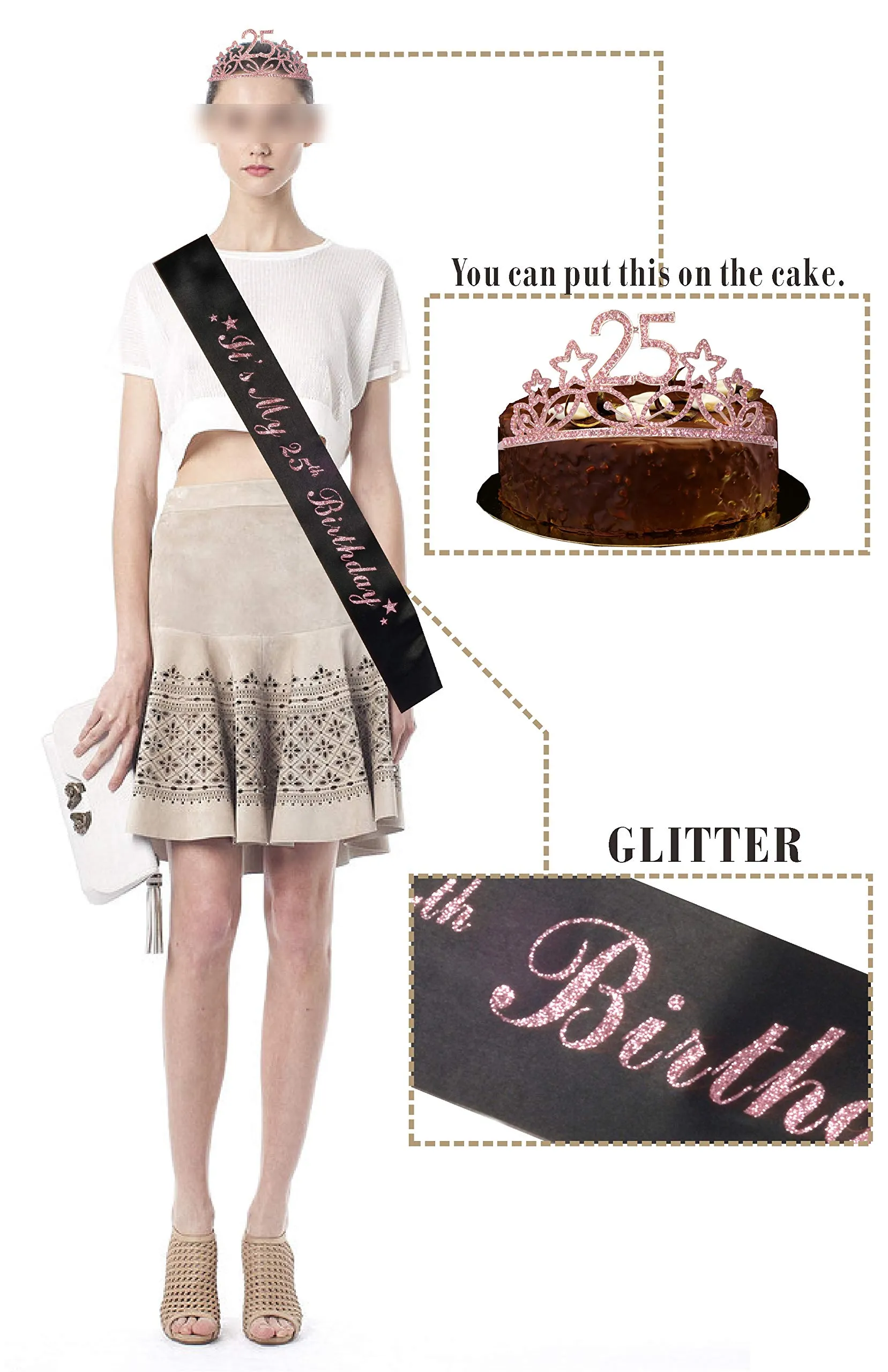 25th Birthday Gifts for Women, 25th Birthday Tiara and Sash, Happy 25th Birthday Party