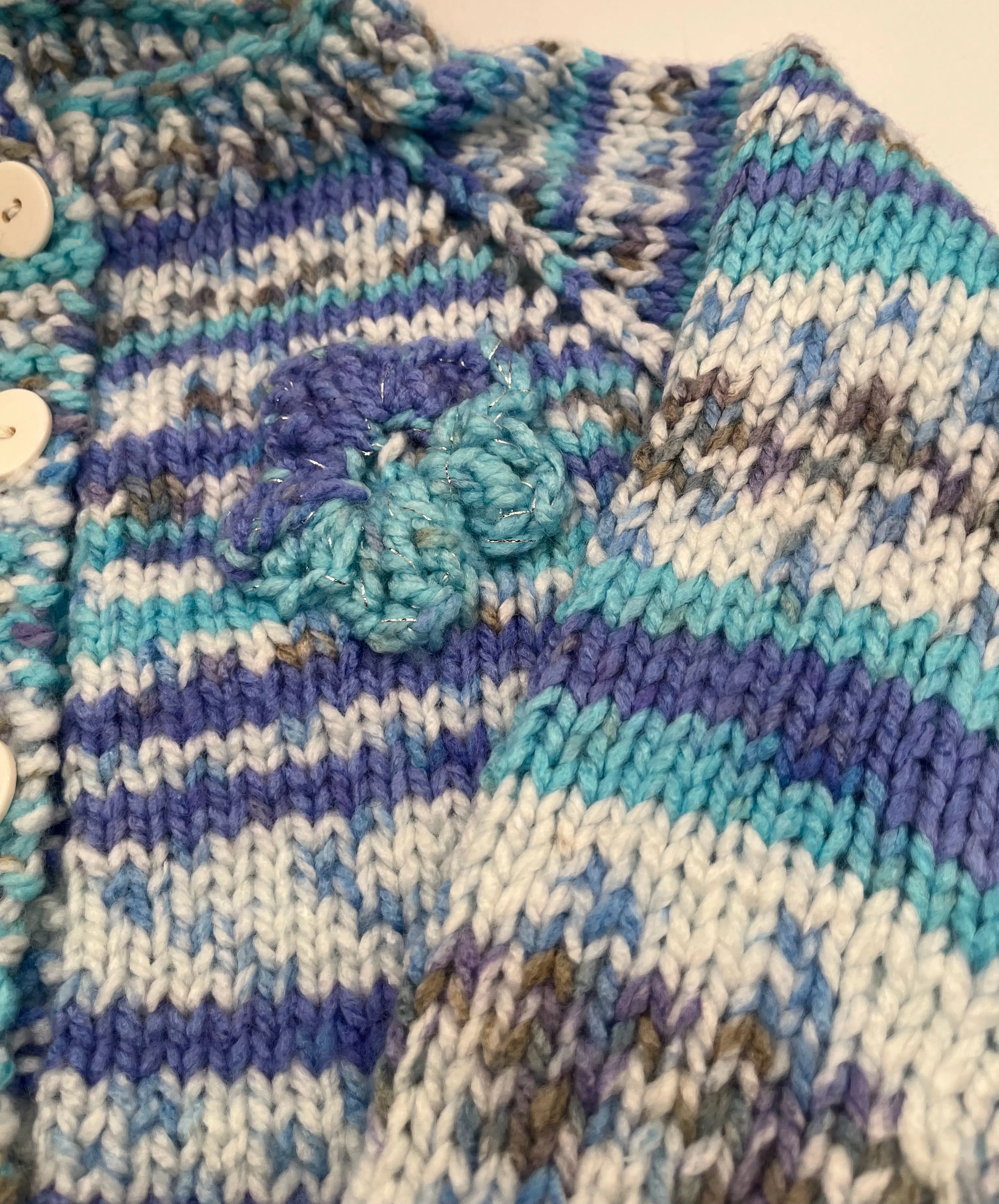 3 Y Blue and Periwinkle Acrylic Knit Cardigan and Headband