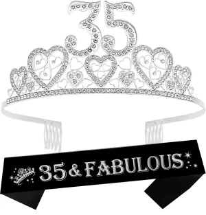 35th Birthday Gifts for Womens, 35th Birthday Tiara and Sash, 35th Birthday Decorations