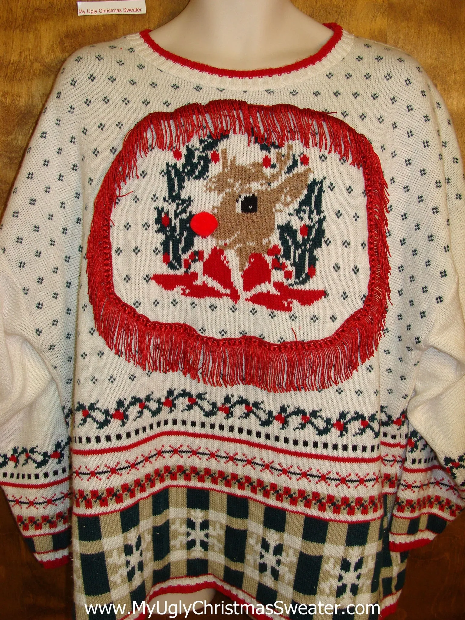 80s Corny Christmas Sweater Pullover with Rudolph Wmn Mens XXXL