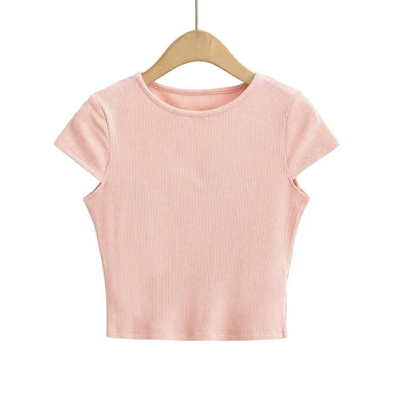 Advbridge Women Cap Sleeve Crop T-shirt In Rib 10 Colours