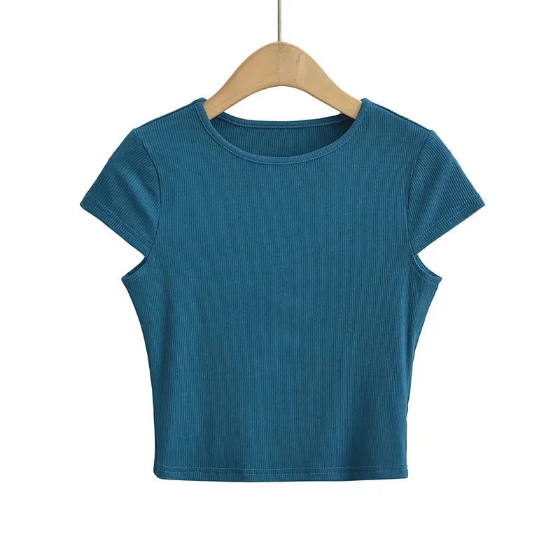 Advbridge Women Cap Sleeve Crop T-shirt In Rib 10 Colours