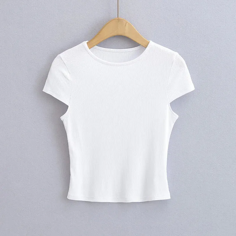 Advbridge Women Cap Sleeve Crop T-shirt In Rib 10 Colours