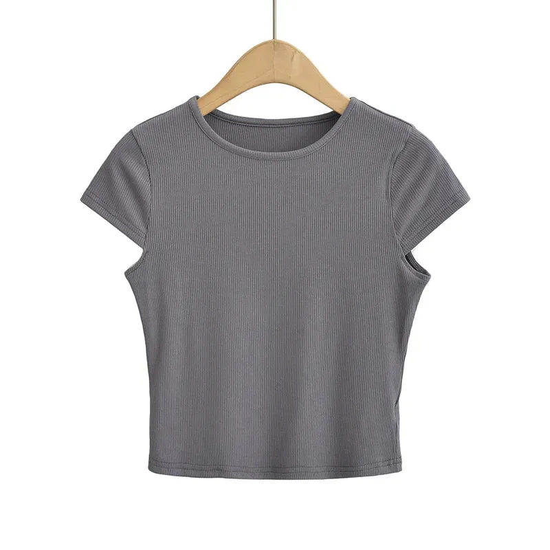 Advbridge Women Cap Sleeve Crop T-shirt In Rib 10 Colours