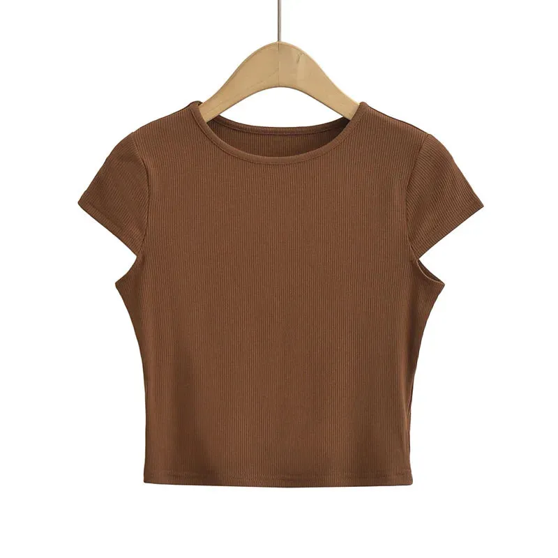 Advbridge Women Cap Sleeve Crop T-shirt In Rib 10 Colours