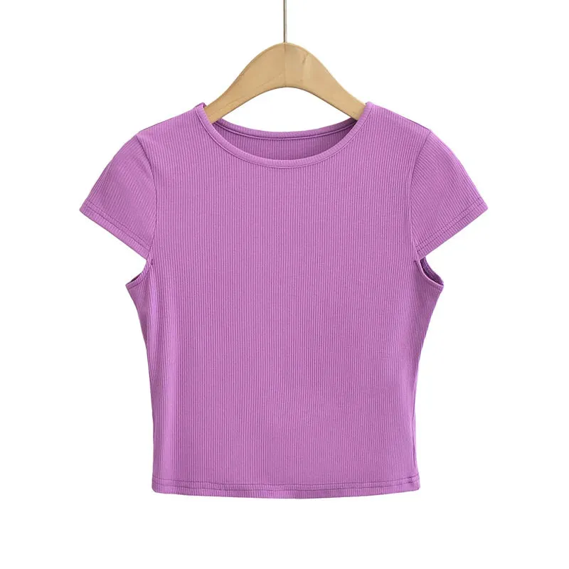 Advbridge Women Cap Sleeve Crop T-shirt In Rib 10 Colours