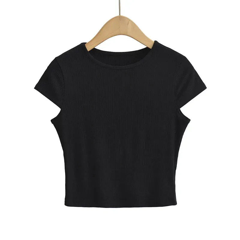 Advbridge Women Cap Sleeve Crop T-shirt In Rib 10 Colours