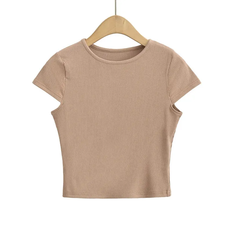 Advbridge Women Cap Sleeve Crop T-shirt In Rib 10 Colours