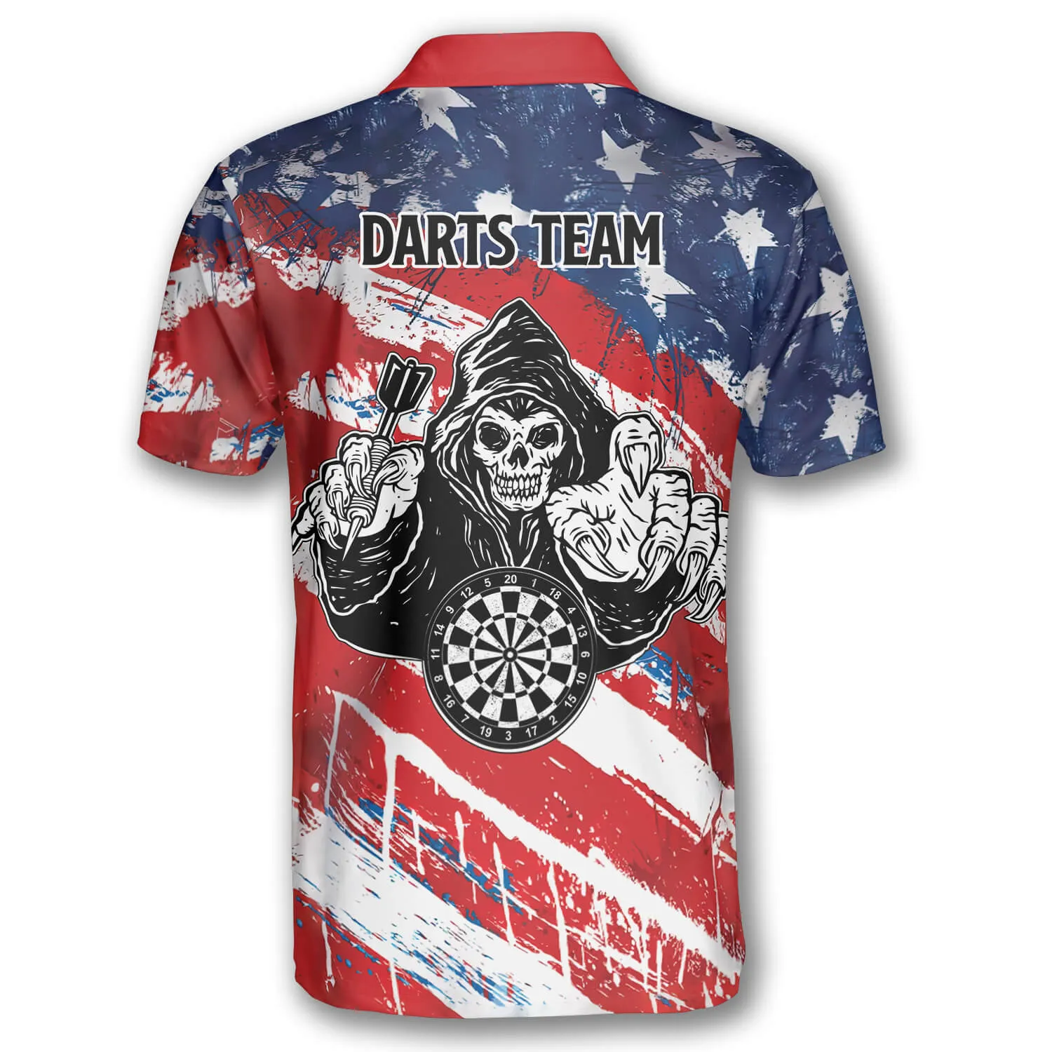 American Flag Water Color Custom Darts Polo Shirts for Men, Dart Skull Shirt