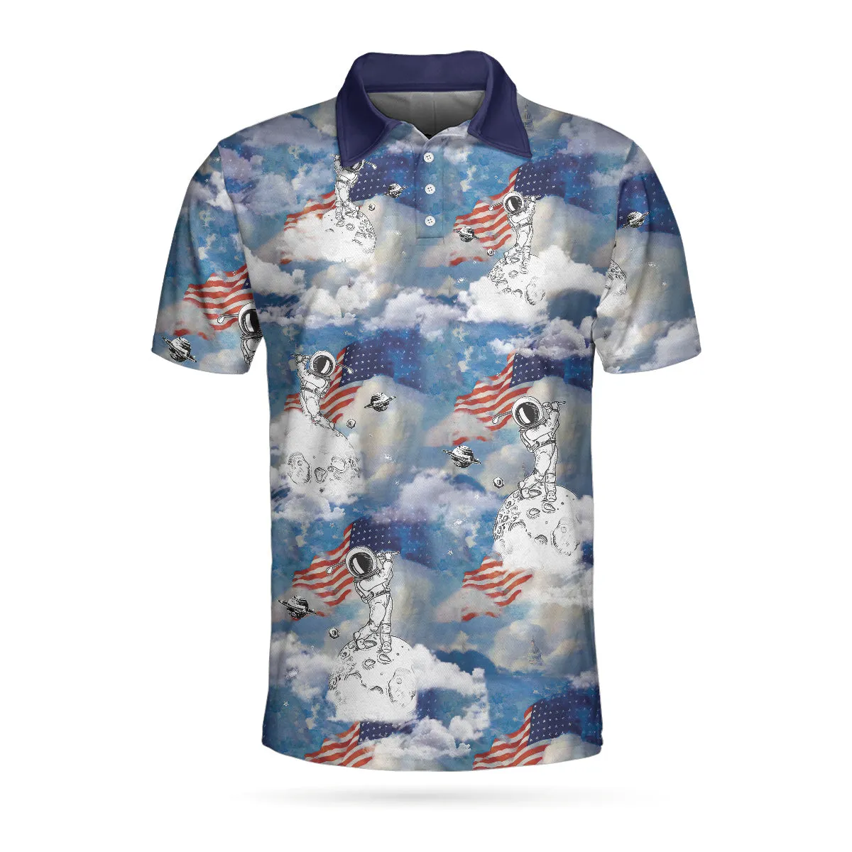 Astronaut Plays Golf In Space American Flag Polo Shirt, Cloud Golfing Polo Shirt, Best Golf Shirt For Men Coolspod