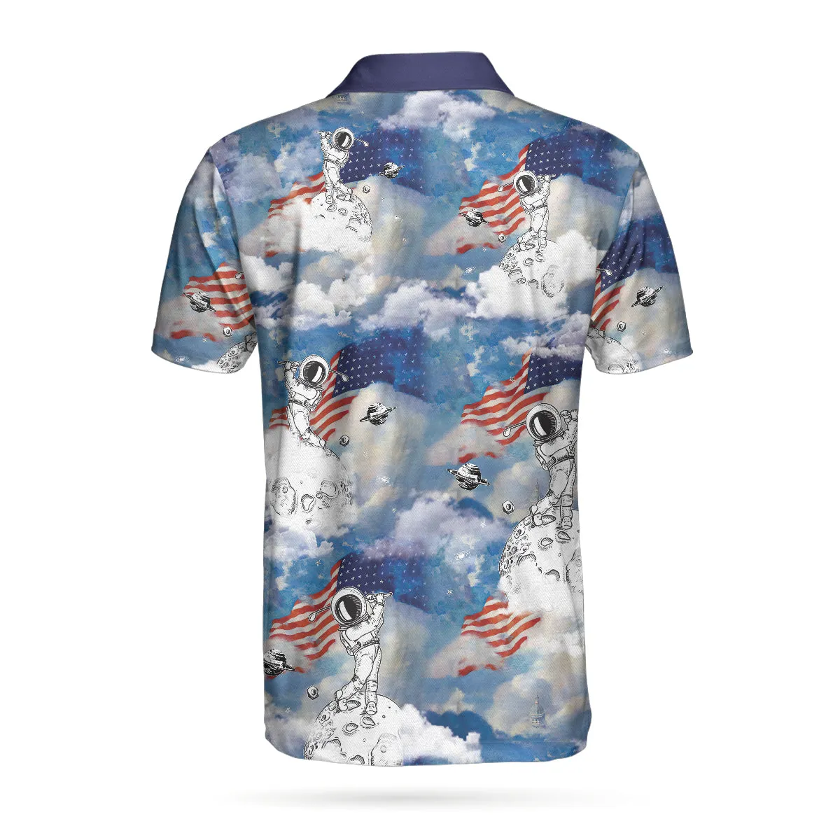 Astronaut Plays Golf In Space American Flag Polo Shirt, Cloud Golfing Polo Shirt, Best Golf Shirt For Men Coolspod