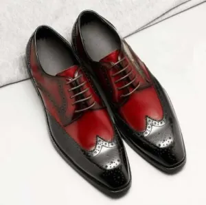 Bespoke Black Burgundy Leather Lace Up Shoes For Men's