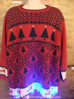 Big Size Vintage Trees Light Up Ugly Xmas Sweater