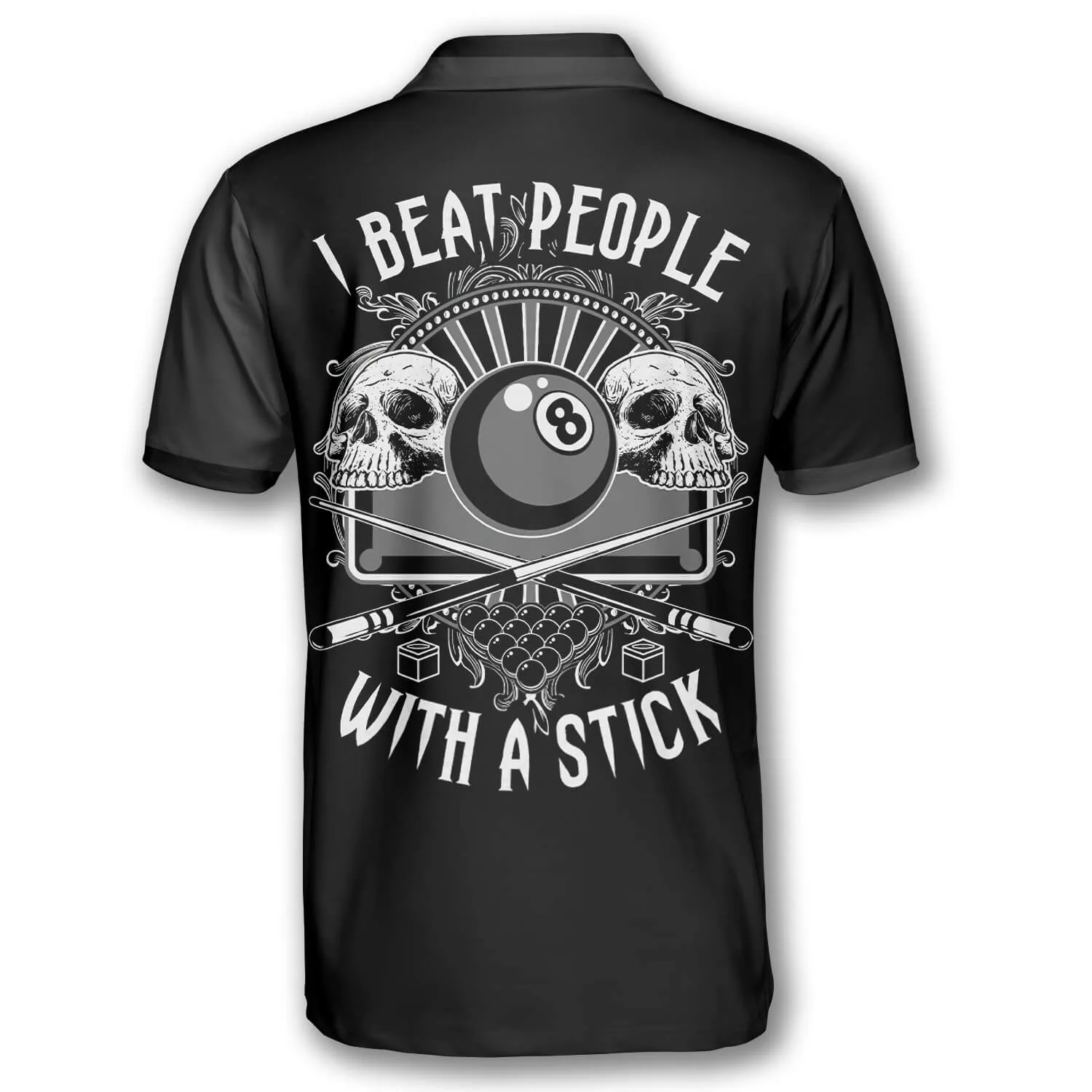 Billiard I Beat People With A Stick Pool Player Skull Argyle Pattern Billiard Shirts for Men Billiard Polo Shirt