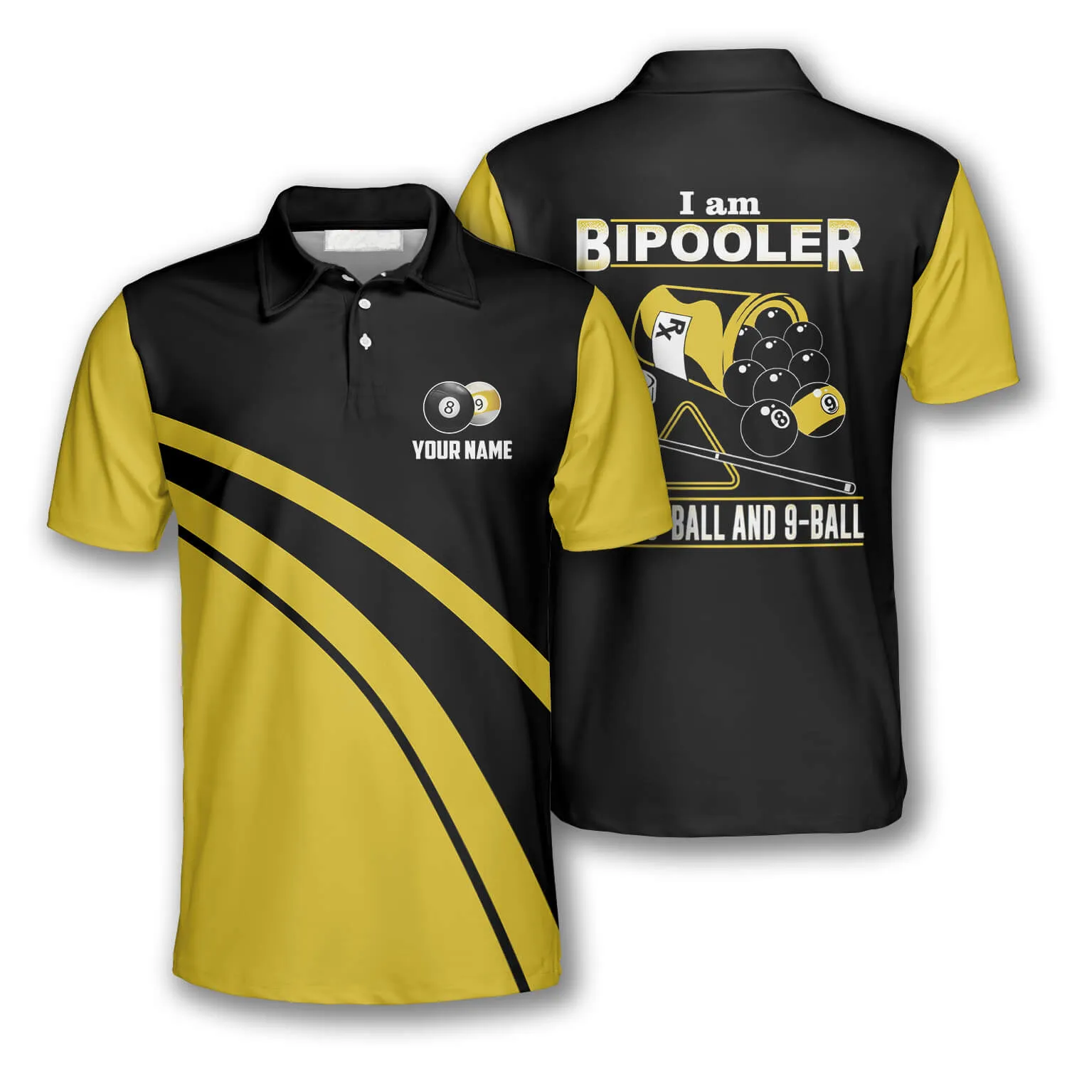 Billiard I'm Bipooler I Playing 8 and 9 Ball Yellow Black Custom Billiard Shirts for Men, Funny Billiard Shirt