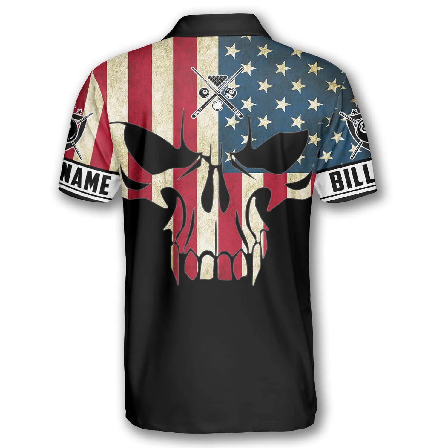 Billiard Retro Skull American Flag Custom Billiard Shirts for Men, American Billiard Shirt