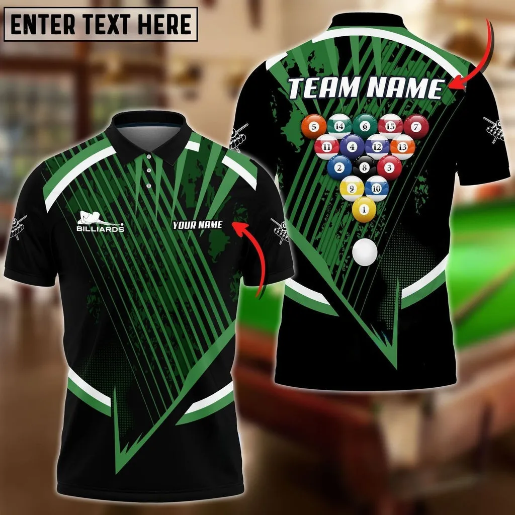 Billiards Grid Multicolor Option Sport Jersey Personalized Name, Team Name 3D Polo Shirt, Billiard Team Uniform