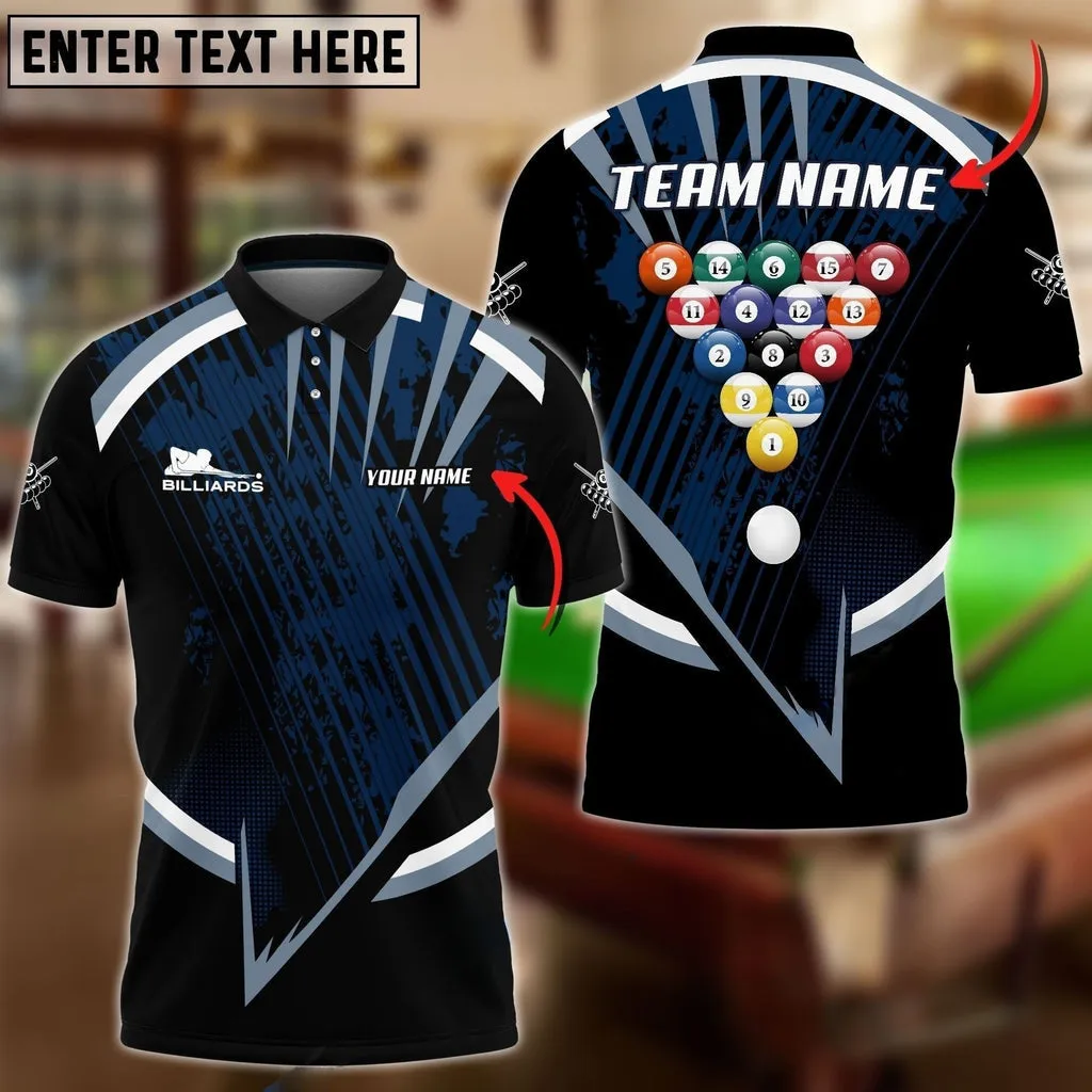 Billiards Grid Multicolor Option Sport Jersey Personalized Name, Team Name 3D Polo Shirt, Billiard Team Uniform