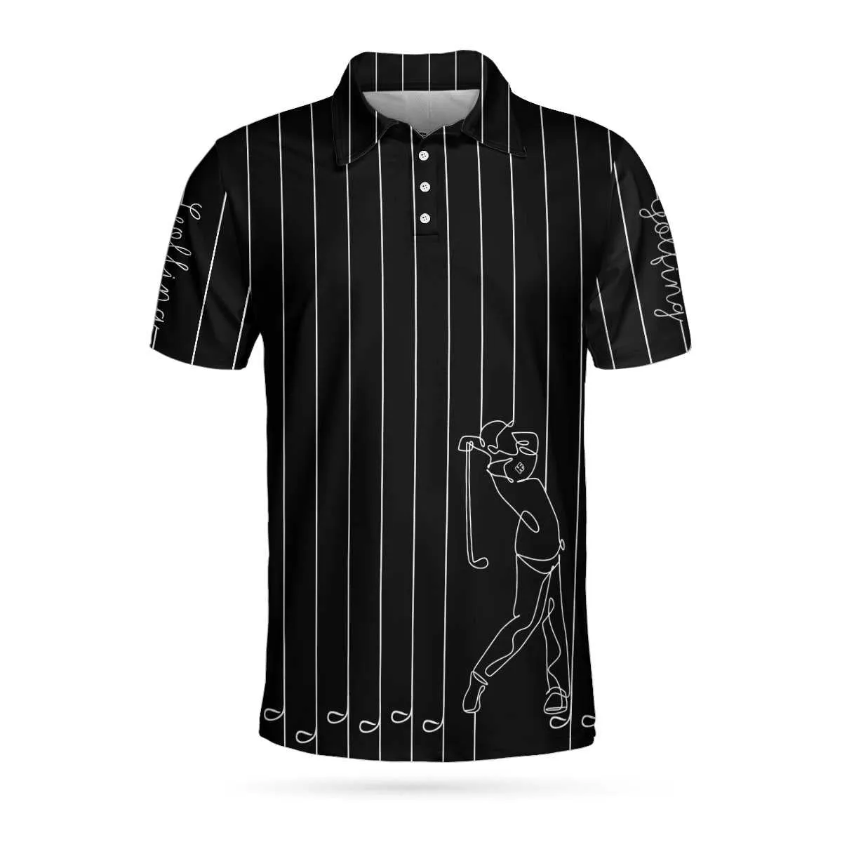 Black & White Single Line Continuous Golfer Shirt Polo Shirt, Vertical Lines Golfing Polo Shirt, Best Golf Shirt For Men Coolspod