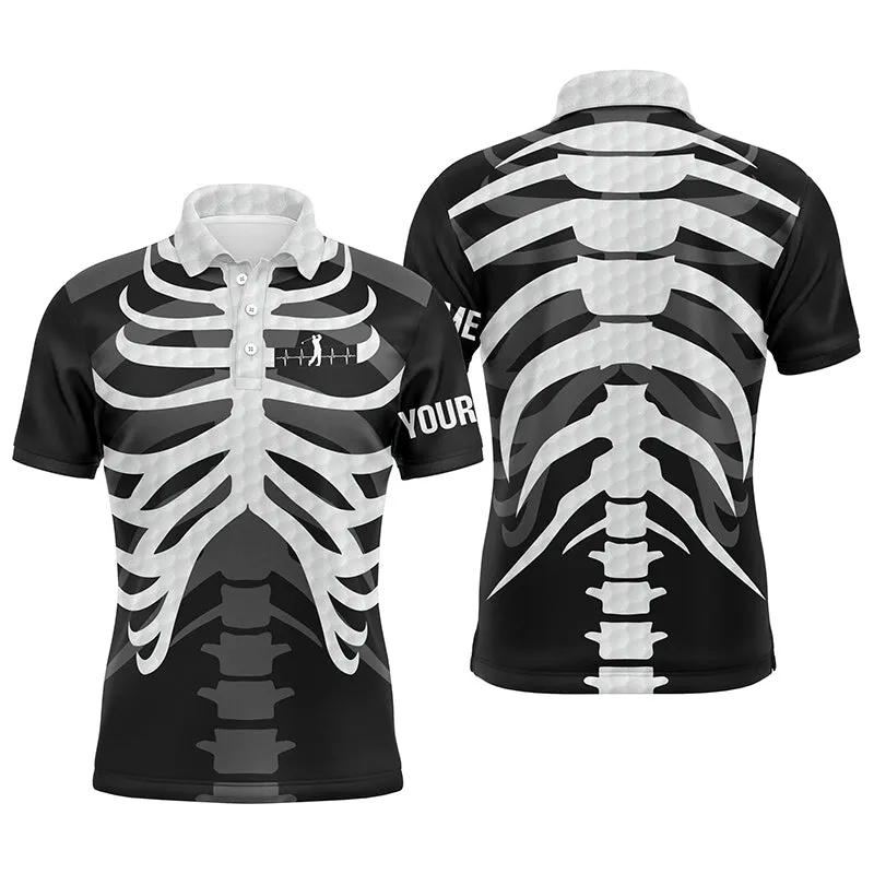 Black And White Mens Golf Polo Shirts Custom Golf Heartbeat Skeleton Halloween Golf Attire For Men