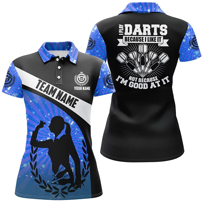 Black Blue Halo Womens Darts Polo Shirt Custom Cool Darts Shirt For Women