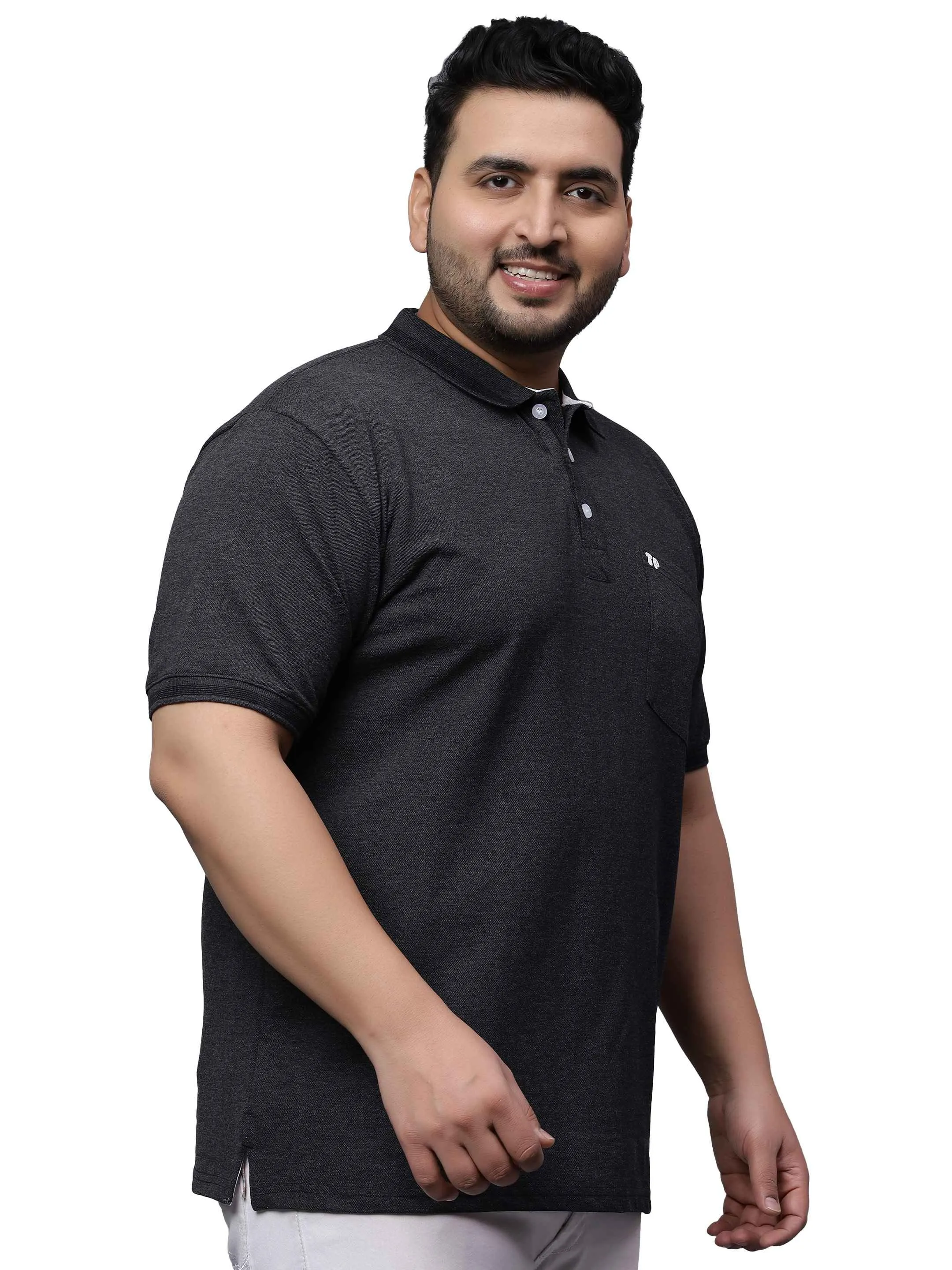 Black Melange Plus Size Polo T-shirt