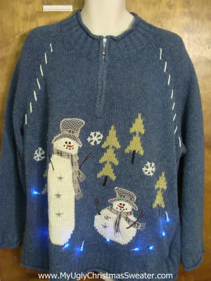 Blue Snowman Themed 2sided Light Up Ugly Xmas Sweater