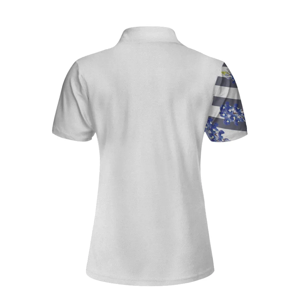 Bluebonnet Golf Short Sleeve Women Polo Shirt, Floral Texas Golf Shirt For Women