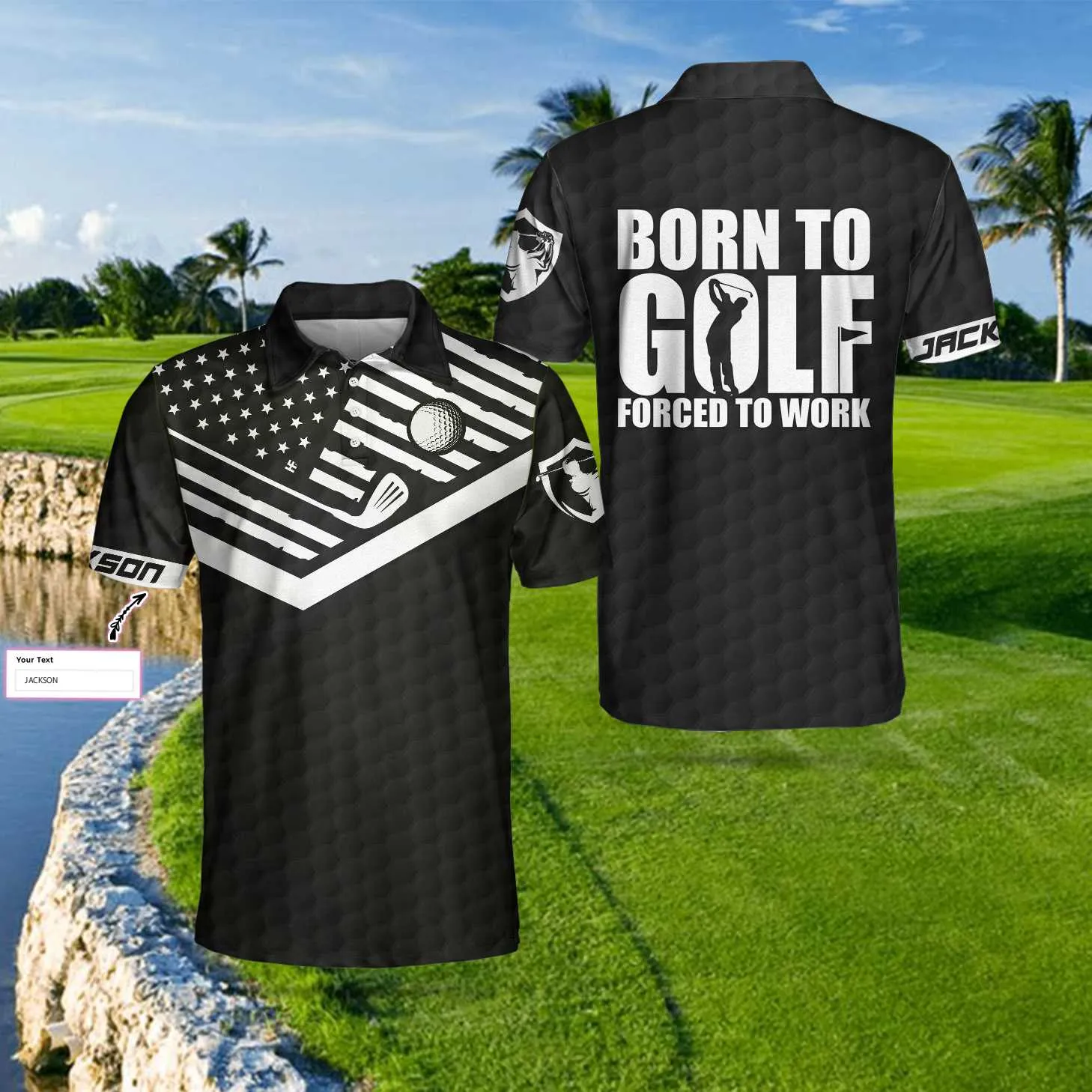 Born To Golf Forced To Work Custom Polo Shirt, Black Theme American Flag Polo Shirt, Best Golf Shirt For Men Coolspod