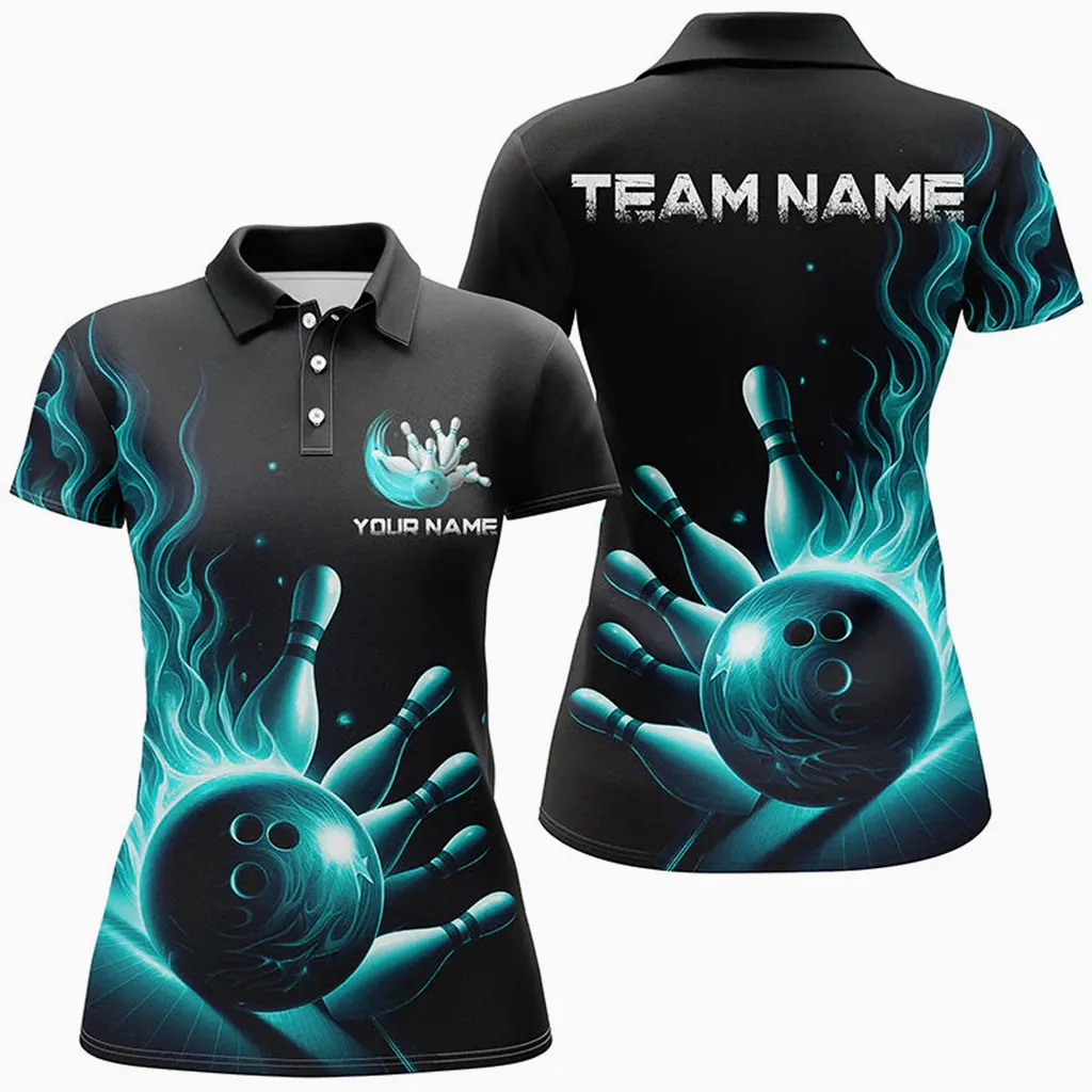 Bowling Flame Multicolor Option Customized Name 3D Shirt For Women