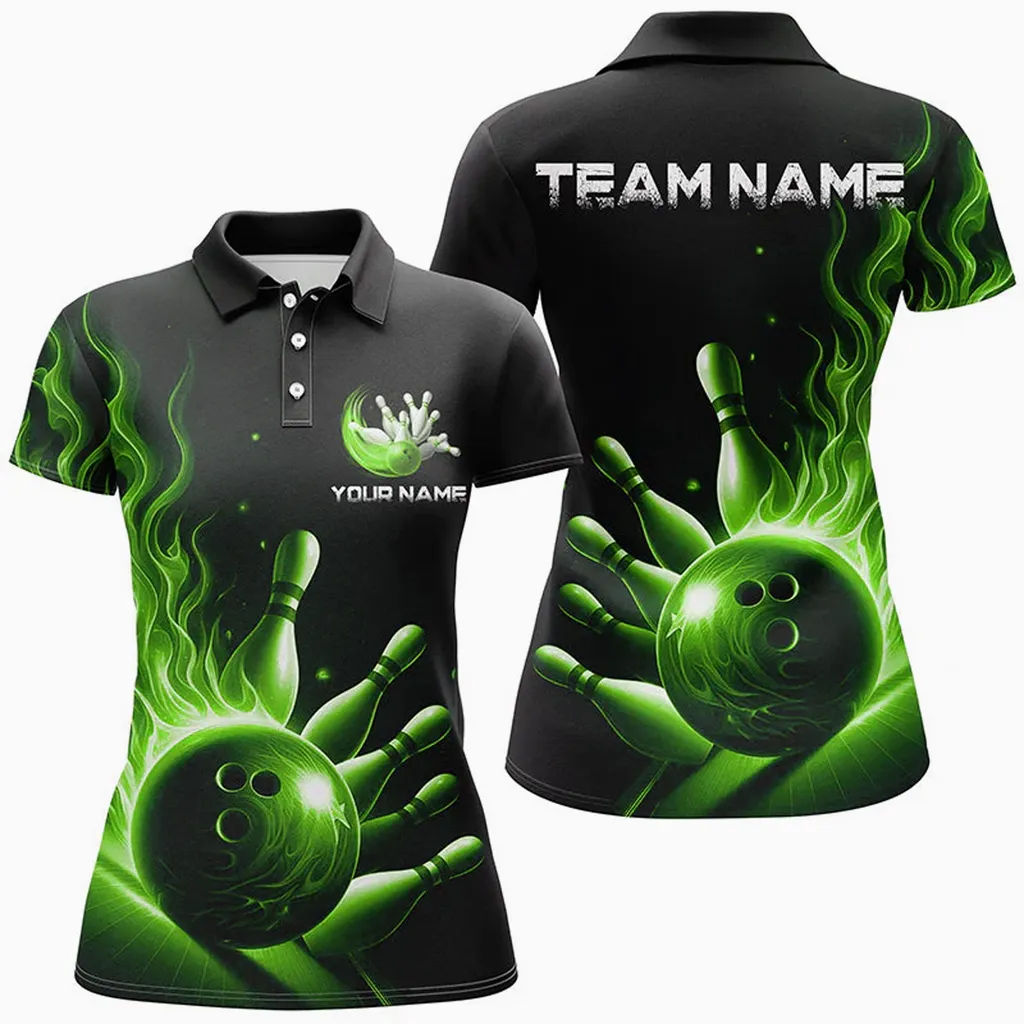 Bowling Flame Multicolor Option Customized Name 3D Shirt For Women