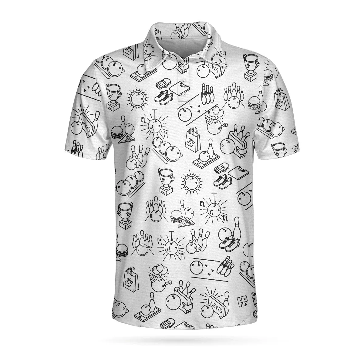 Bowling Icon Pattern Short Sleeve Polo Shirt, Clip Art Polo Shirt, Best Bowling Shirt For Men Coolspod