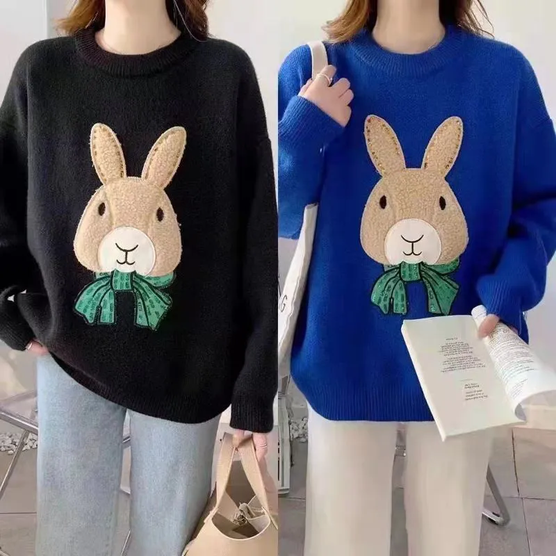 Cartoon Pullover Chic Thickened Versatile Knitted Loose Fit Plus Lazy Sweater