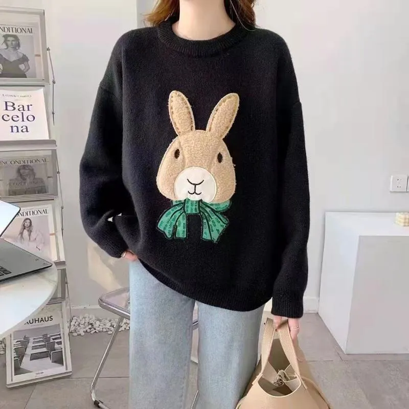 Cartoon Pullover Chic Thickened Versatile Knitted Loose Fit Plus Lazy Sweater