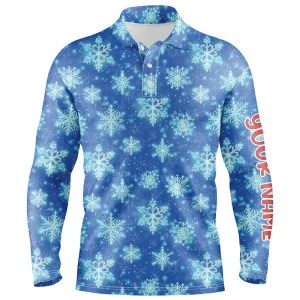 Christmas Glitter With Snowflakes Blue Golf Mens Polo Shirts Custom Christmas Golf Gifts For Men