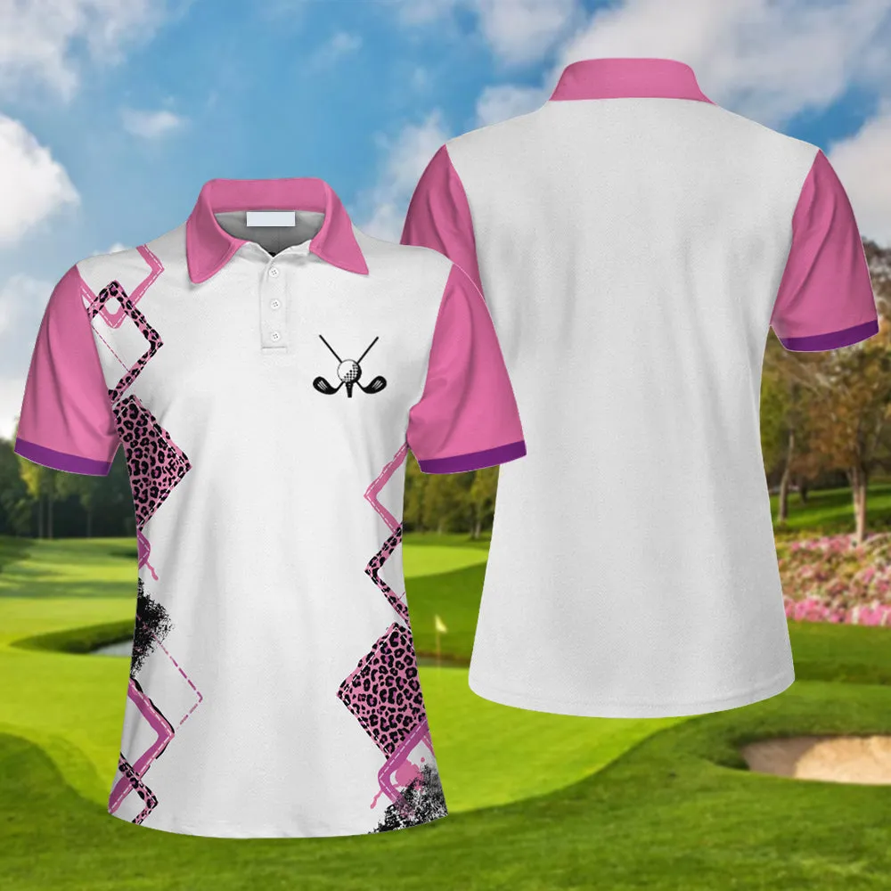 Classic Golf Lady White And Pink Golf Short Sleeve Women Polo Shirt, Golf Shirt For Girls