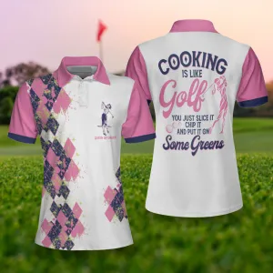 Cooking Is Like Golf Slice Chip And Put On Some Greens Women Polo Shirt, Argyle Pattern Funny Golf Polo Shirt For Ladies