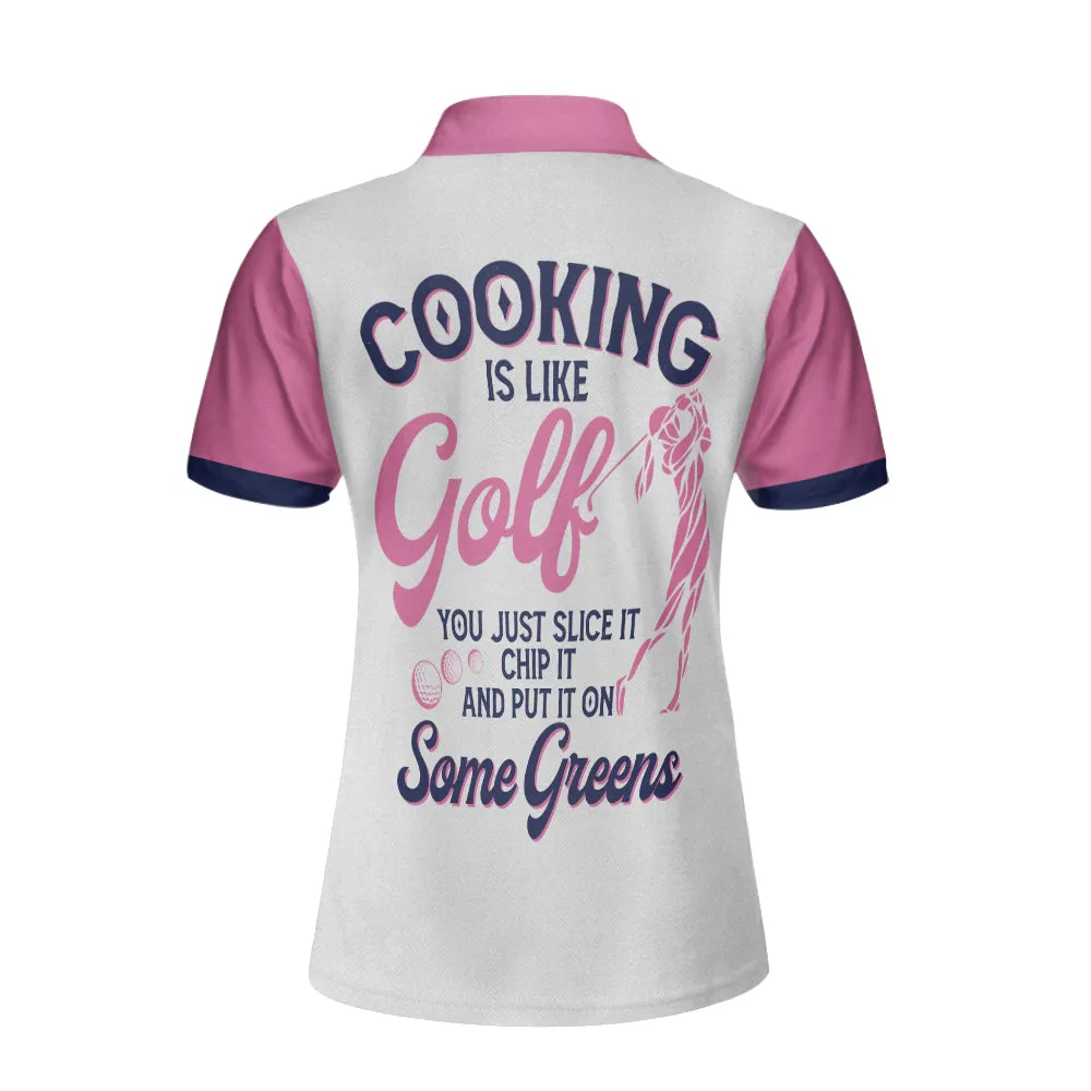 Cooking Is Like Golf Slice Chip And Put On Some Greens Women Polo Shirt, Argyle Pattern Funny Golf Polo Shirt For Ladies