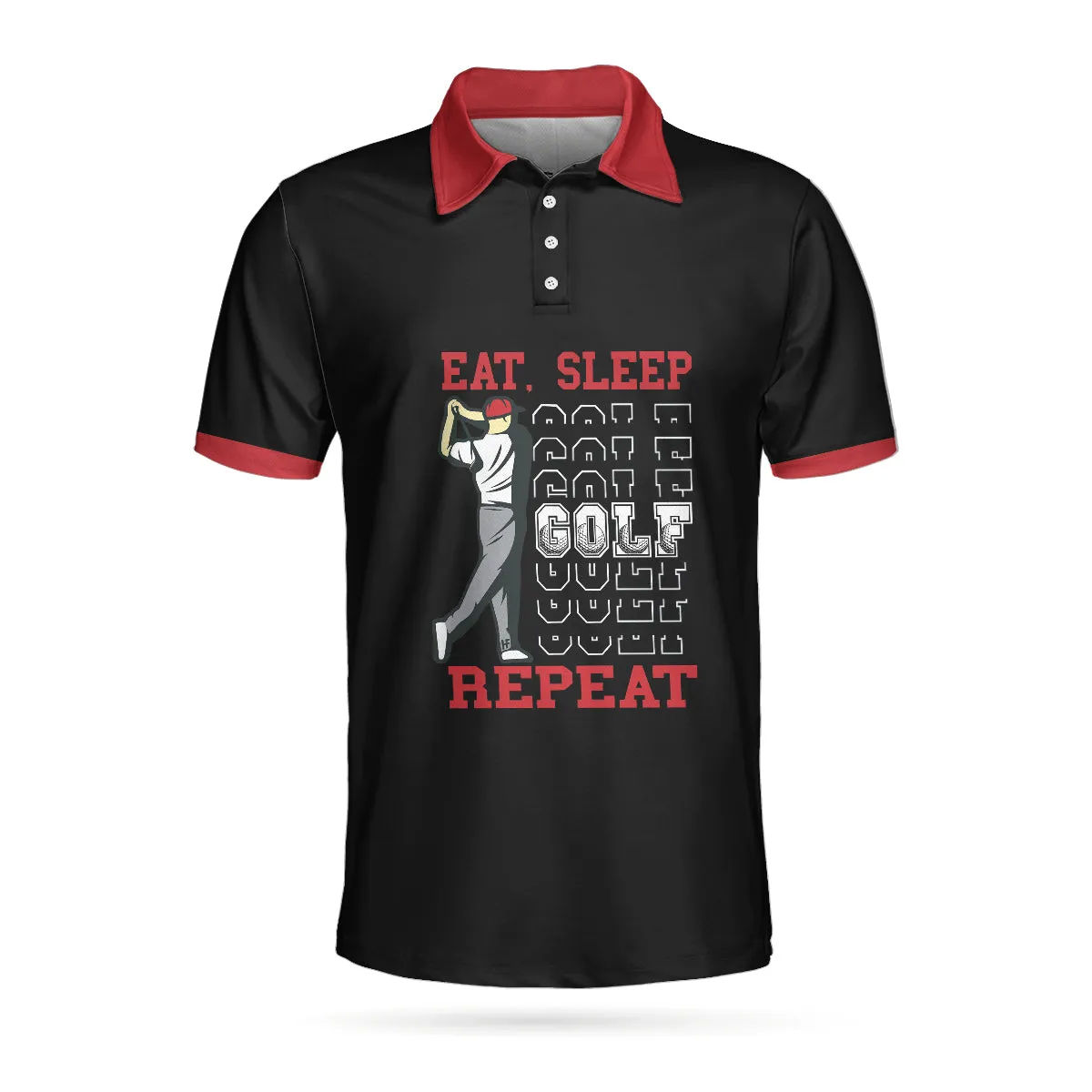 Eat Sleep Golf Repeat Polo Shirt, Short Sleeve Sporty Golfing Polo Shirt, Best Golf Shirt For Men Coolspod