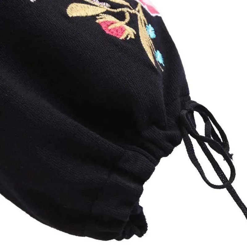 Floral embroidery bow tie sleeve black pullover (US 2-8)