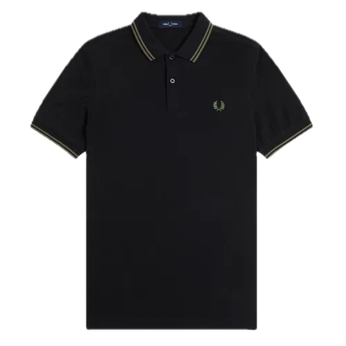 Fred Perry Black Polo with  Green Twin Tipping