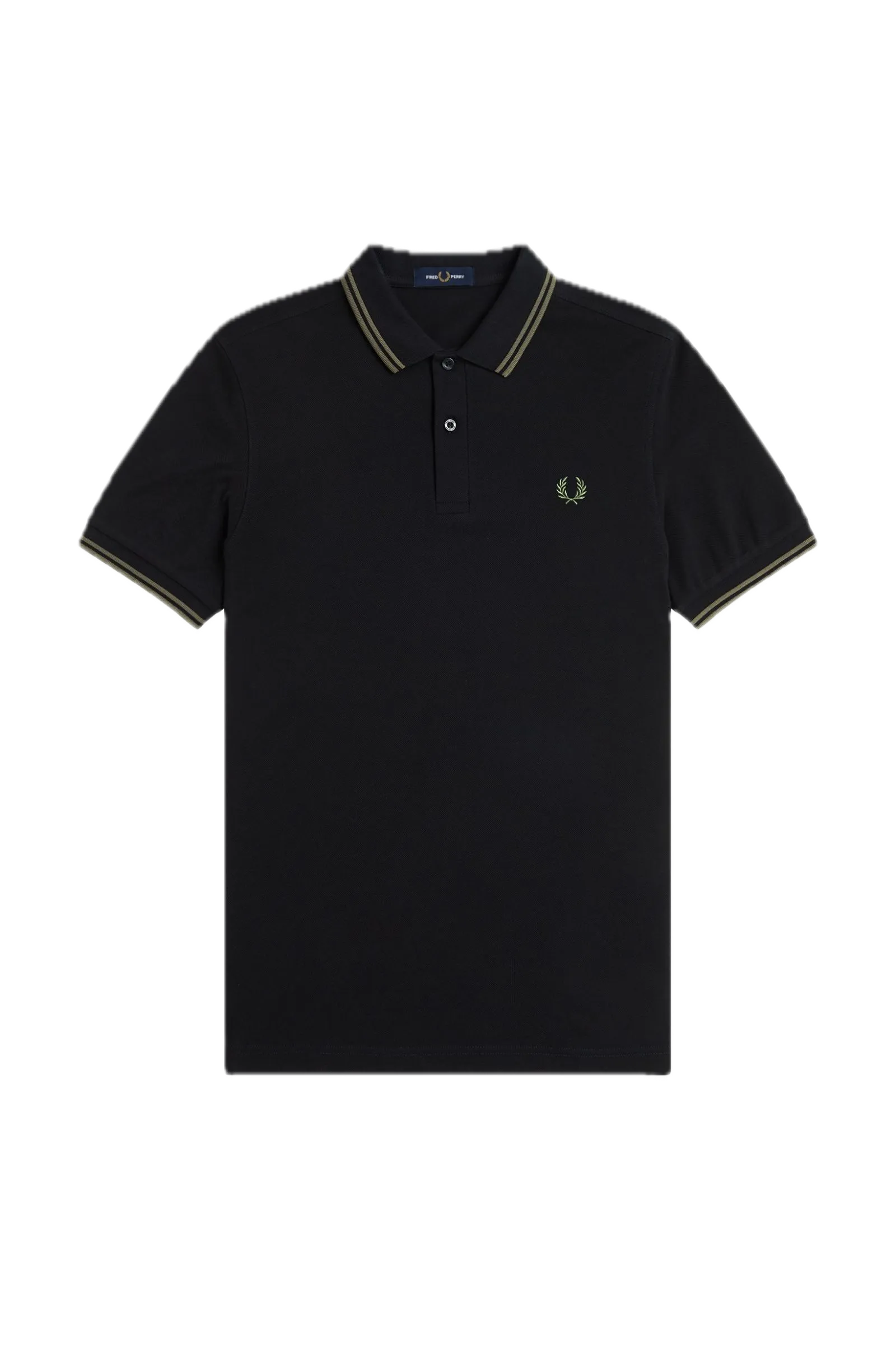 Fred Perry Black Polo with  Green Twin Tipping