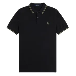 Fred Perry Black Polo with  Green Twin Tipping