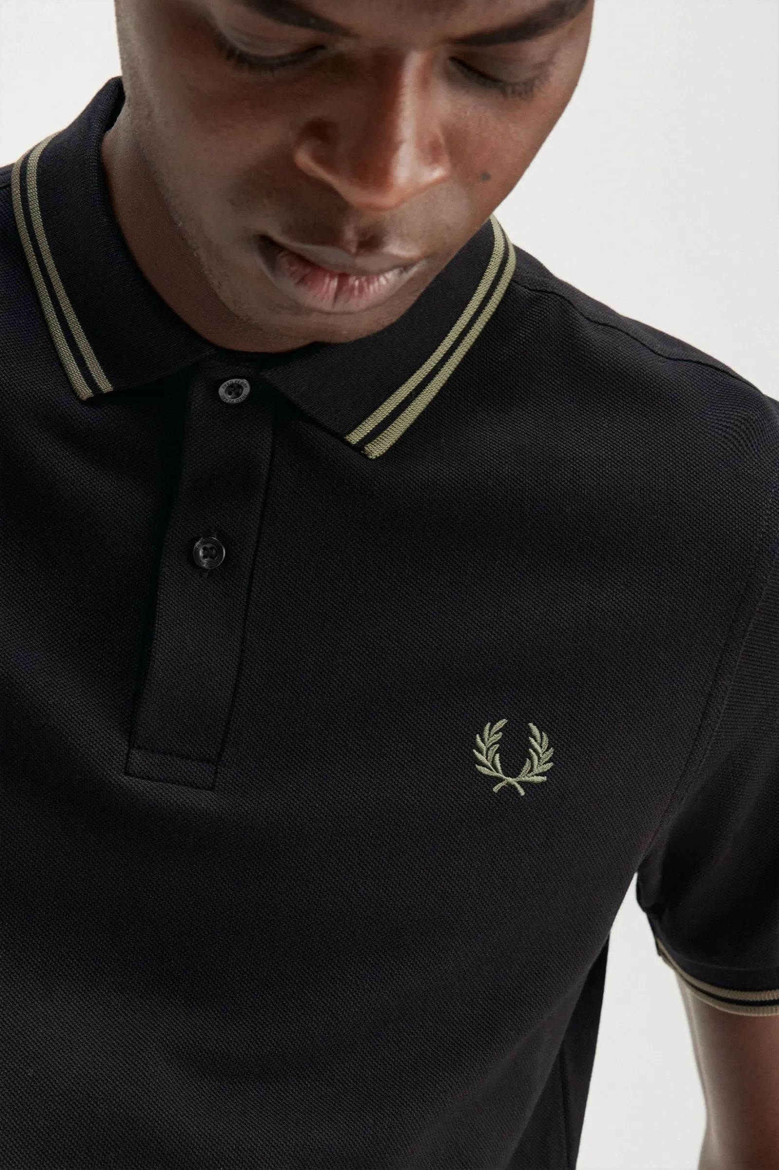 Fred Perry Black Polo with  Green Twin Tipping